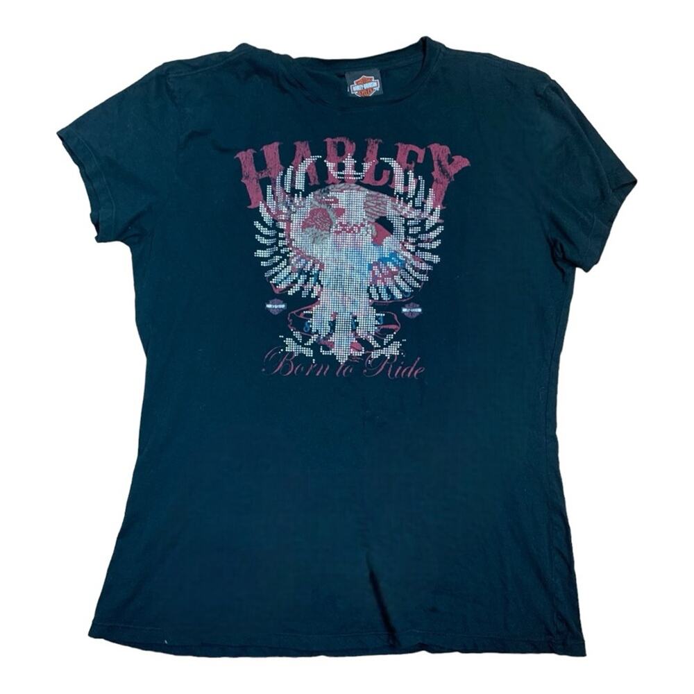Harley Davidson women's medium short sleeve bling tee graphic black moto biker